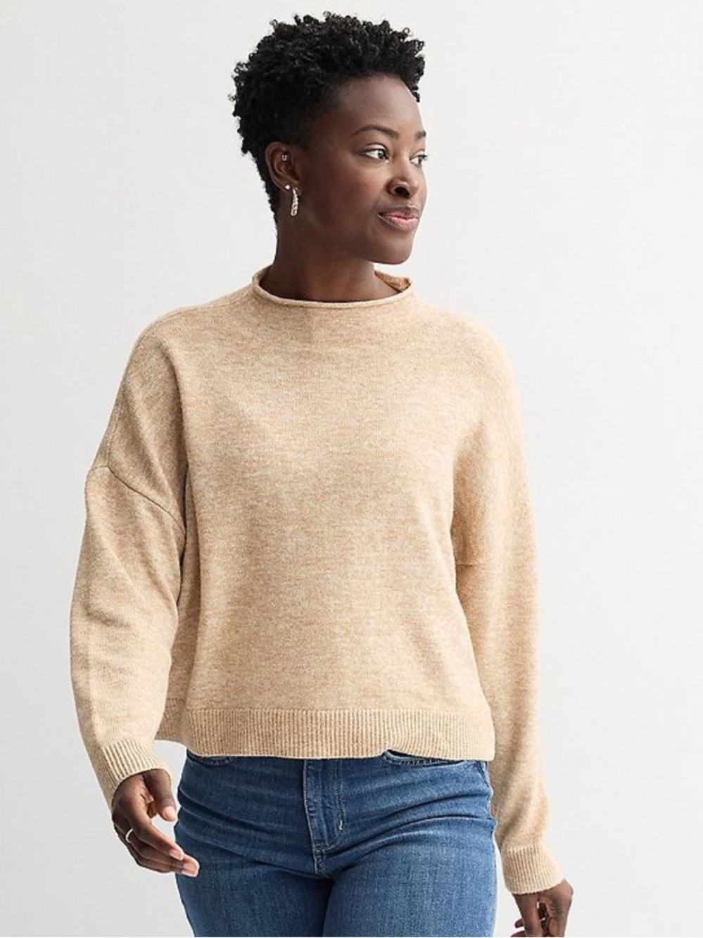 NWT Sonoma tan heather funnel neck sweater size XL